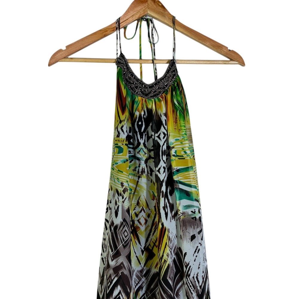 Allen B Womens Boho Tribal Halter Maxi Dress Size S Multicolor Festival Beachy - Picture 3 of 8